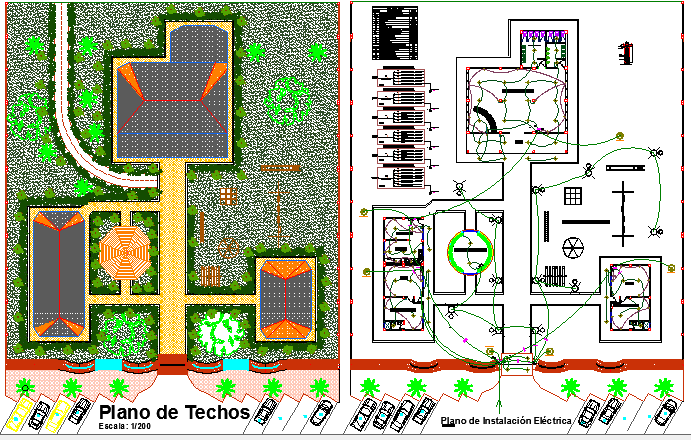 Country house landscaping and structure details dwg file