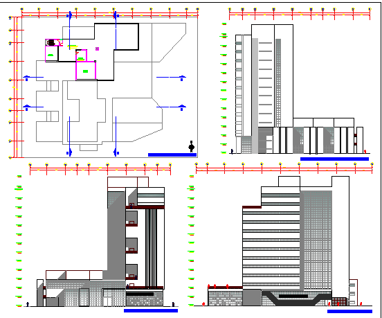 Court house building elevation, section and plan details dwg file