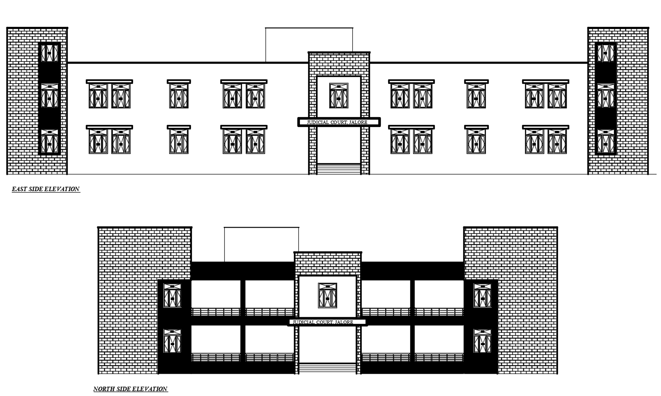 Court Building North And East Side Elevation Design Download DWG File