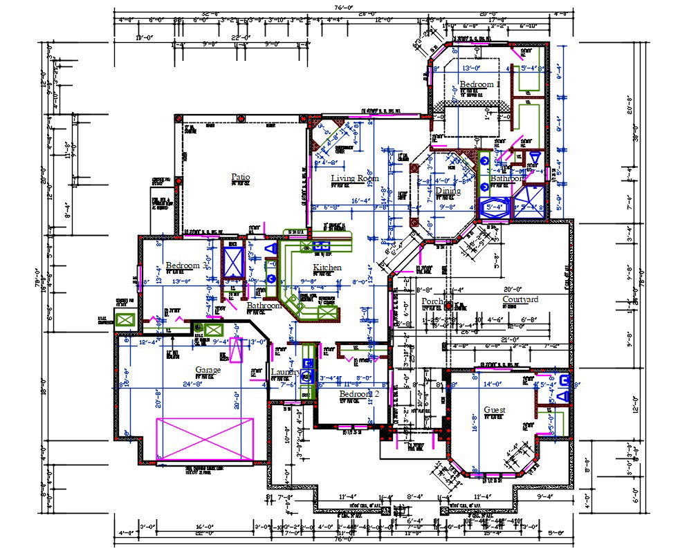 Courtyard House Plan DWG File