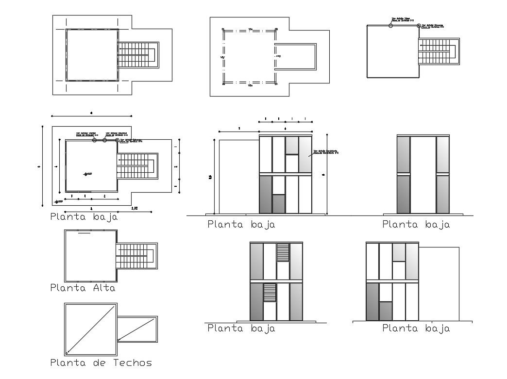 Cover plan and cut elevation details of apartment building dwg file