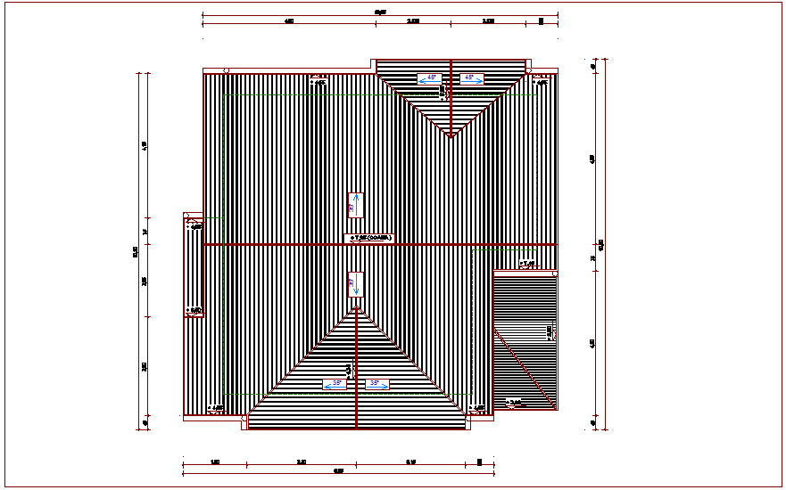 Cover plan of house with angle view of terrace area dwg file