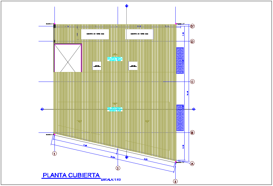 Cover plant with metallic structure view for housing and office area dwg file