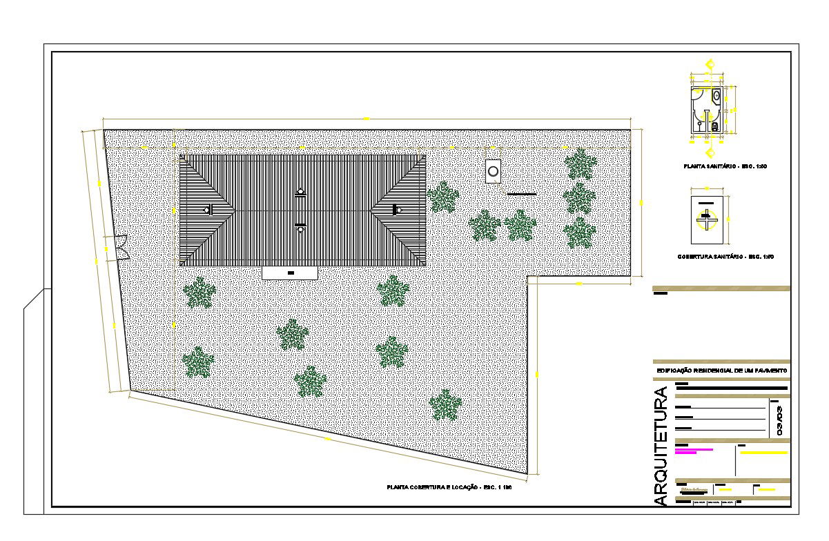 Coverage and lease sanitary plan of residential house dwg file