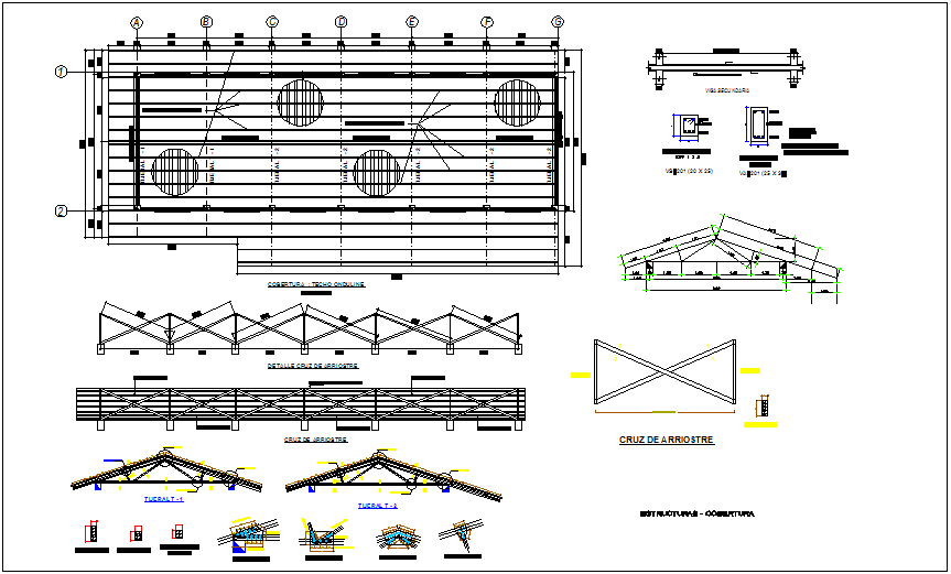 Coverage steel structure plan with structural detail for maternity and pediatric care center dwg file
