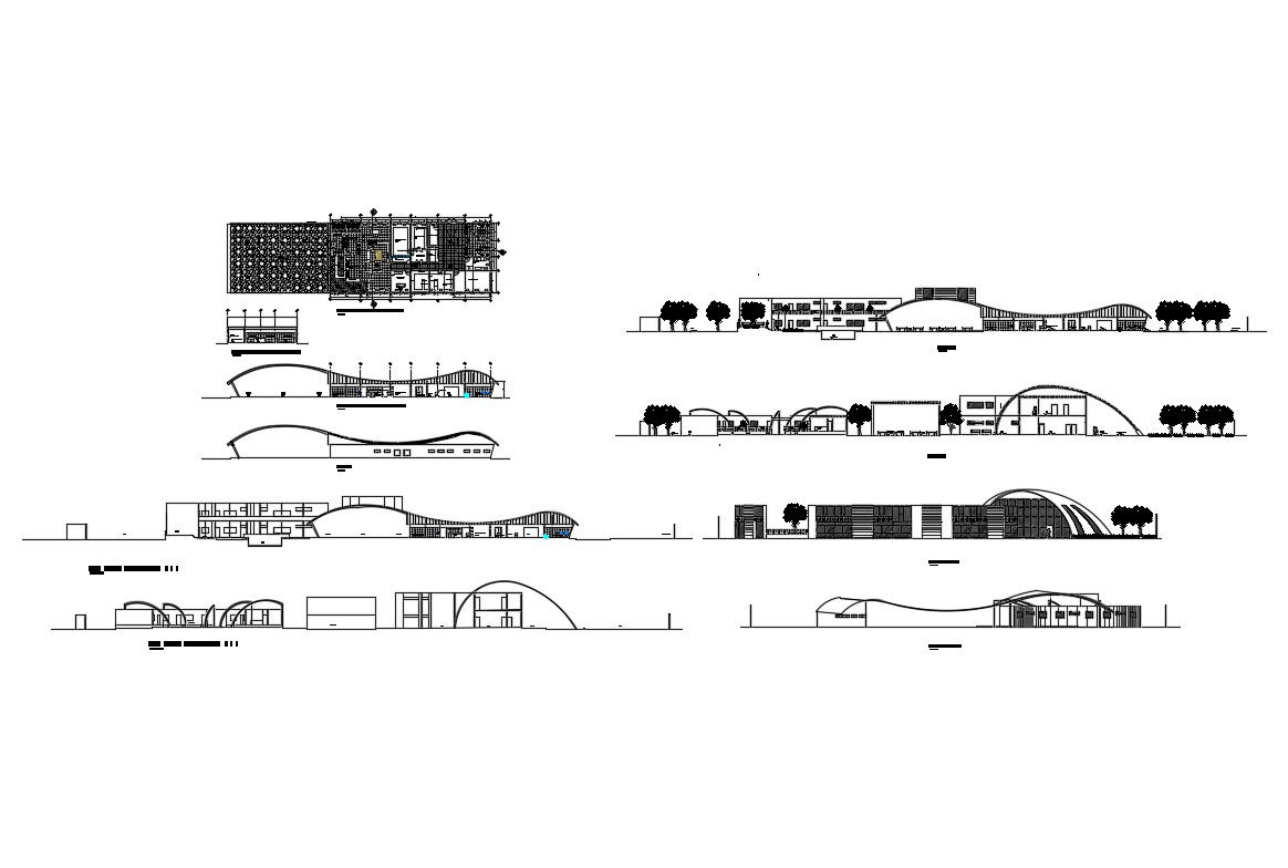Crabs beach hotel all sided elevation and section details dwg file
