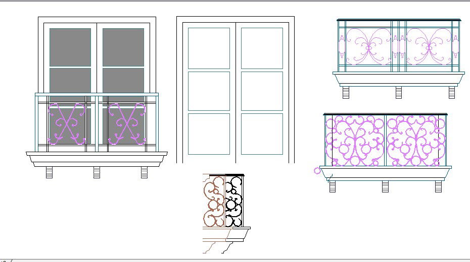 Creative balcony and door blocks cad drawing details dwg file