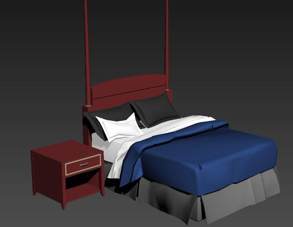 Creative double bed with side table 3d model cad drawing details max file
