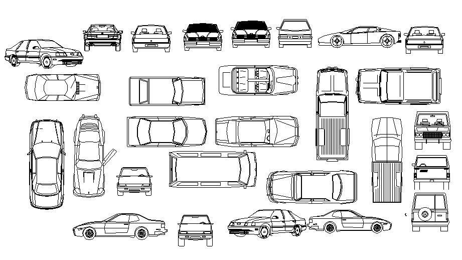 Creative family cars and luxuries car blocks cad drawing details dwg file