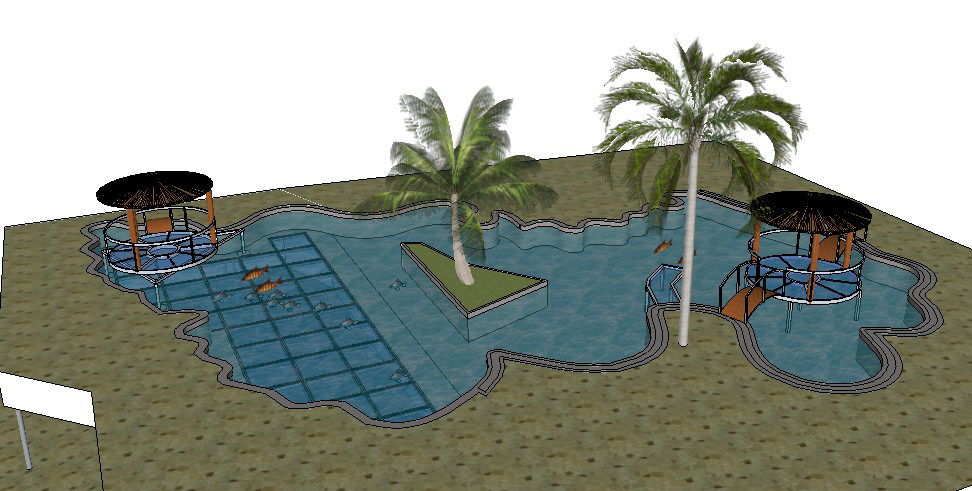 Creative garden with swimming pool 3d model landscaping details skp file
