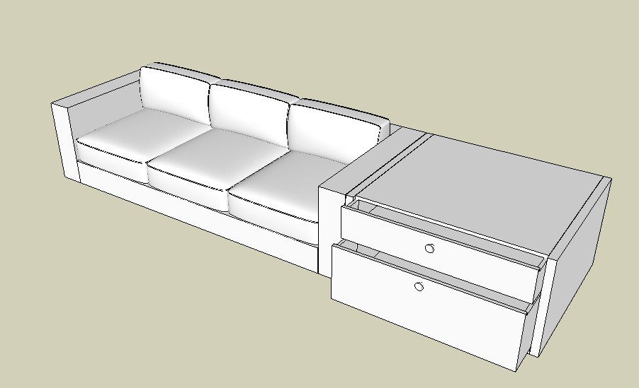 Creative sofa set with side drawer table 3d model cad drawing details skp file