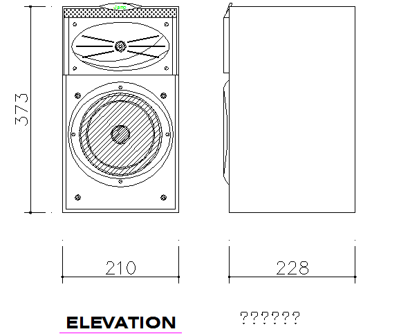 Creative speaker front and side elevation cad dwg file