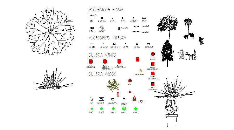 Creative tree plants and garden blocks cad drawing details dwg file