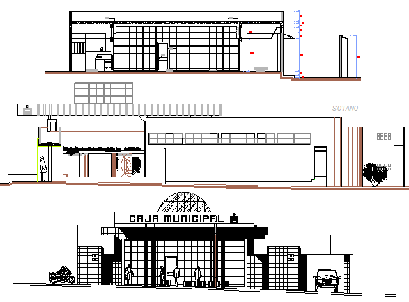 Credit agency office elevation and sectional details dwg file