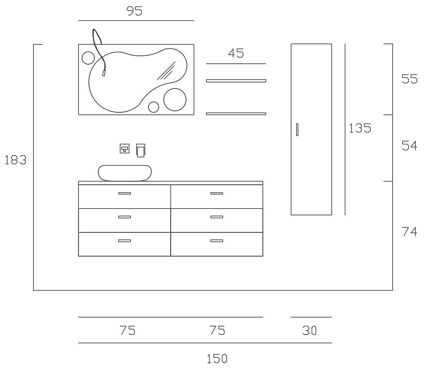 Crockery Unit With Wash Basin Cabinet Elevation Drawing