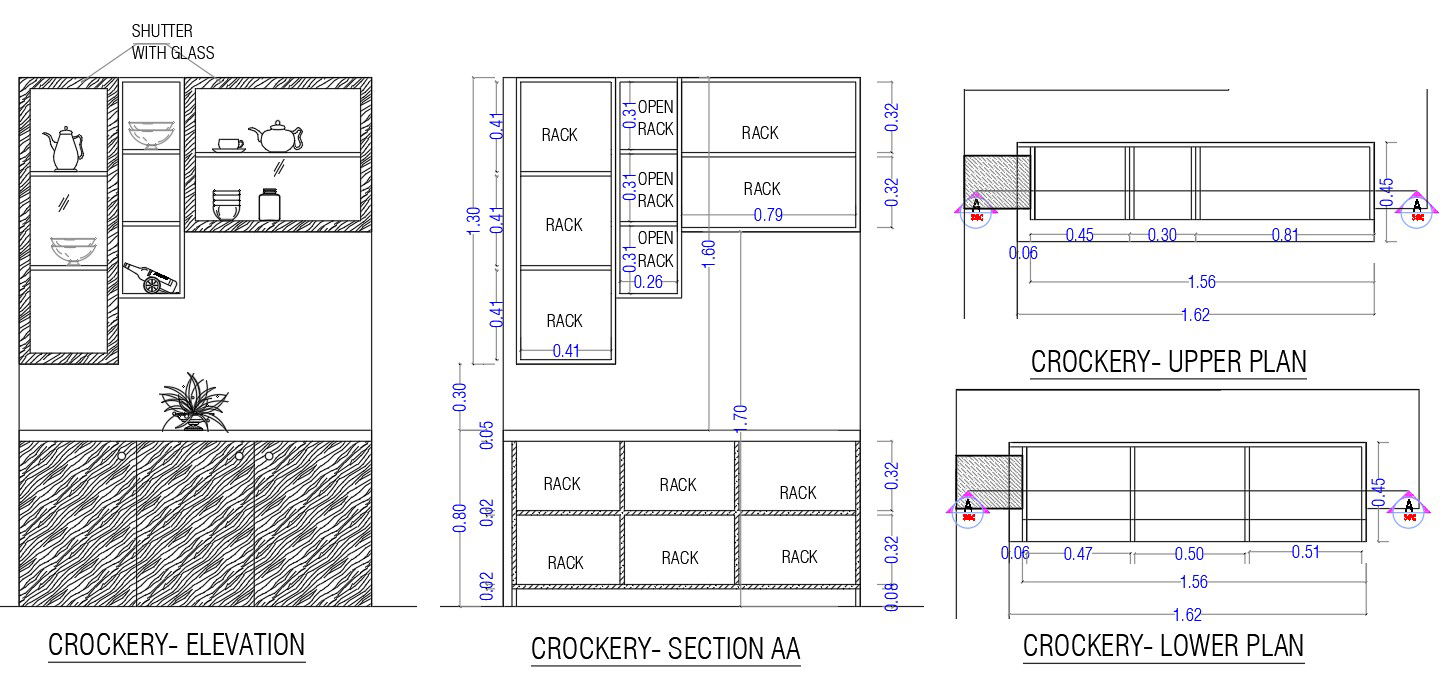 Crockery's lower and upper plan is given in this CAD file