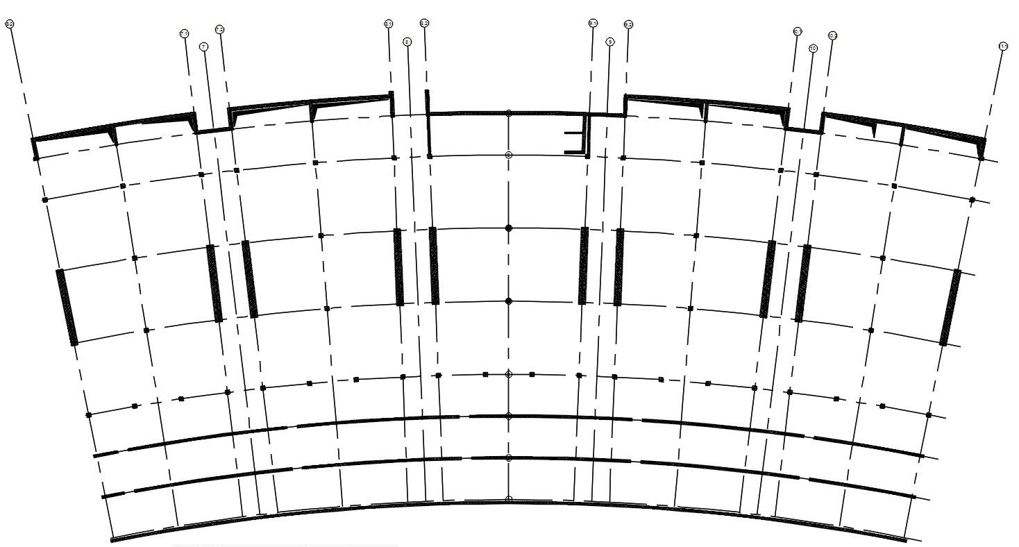 Cropped section design of the stadium in AutoCAD 2D drawing, CAD file, dwg file