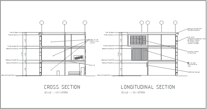 Cross section plan and longitudinal section plan detail dwg file