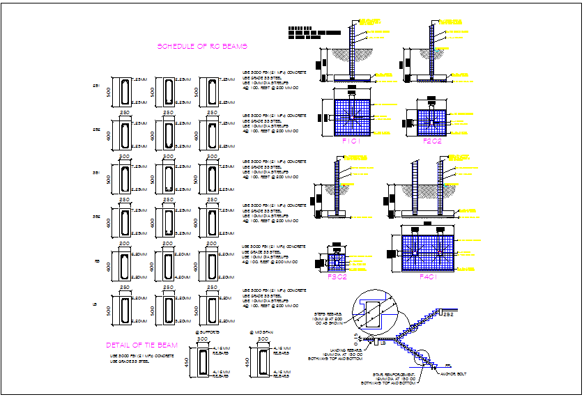 Cross section view of beam and column detail dwg file