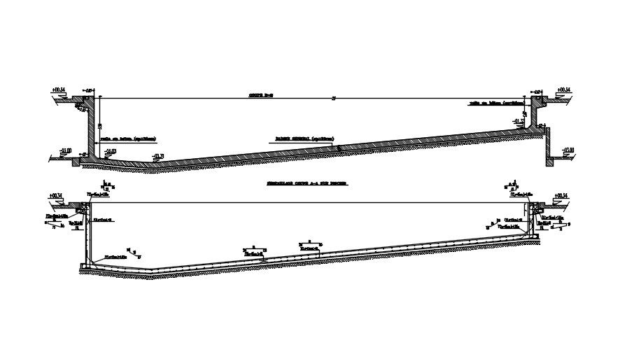 Cross section A-A and B-B of the pool with reinforcement and formwork details in AutoCAD 2D drawing, CAD file, dwg file