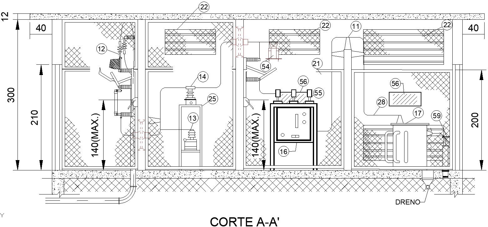 Cross section AA' of power distribution system