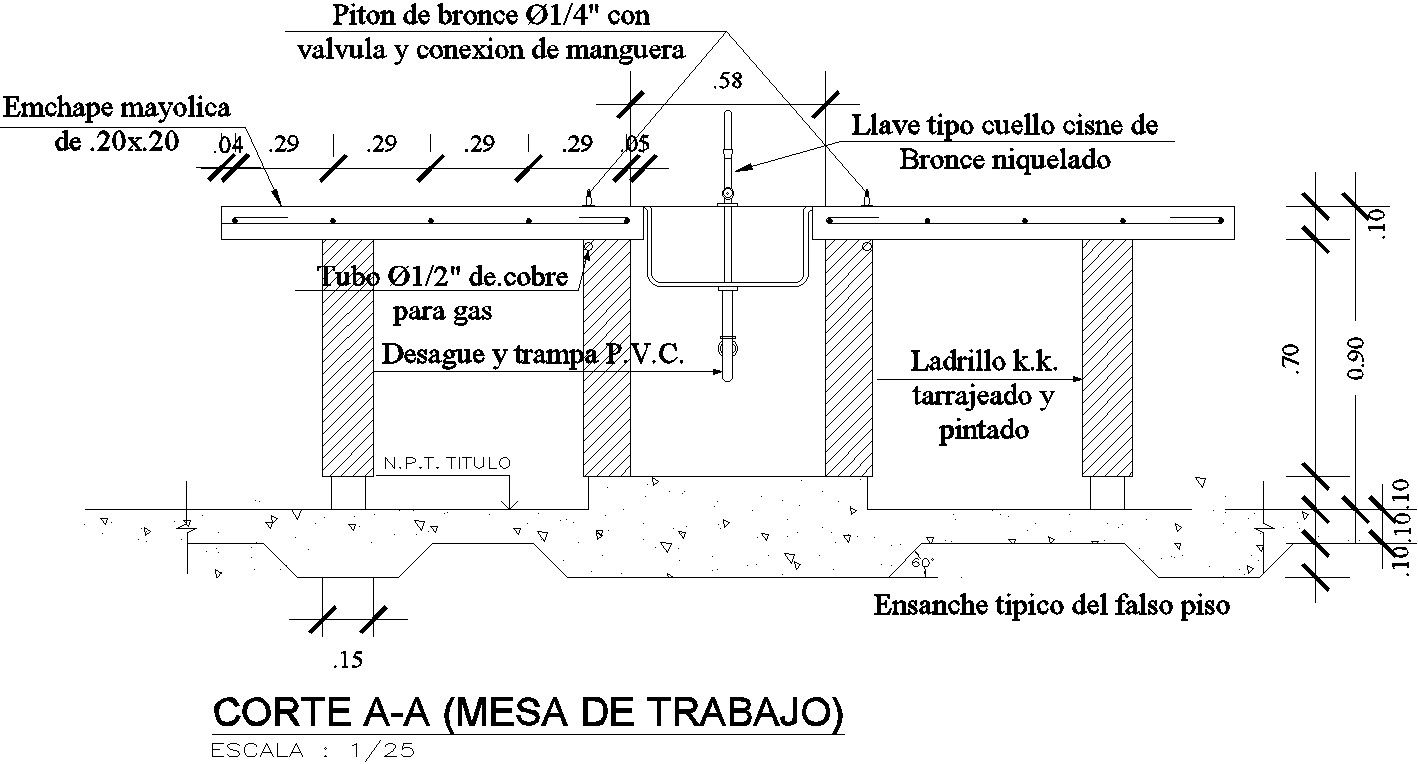 Cross section A-A of work table in detail AutoCAD drawing, dwg file, CAD file