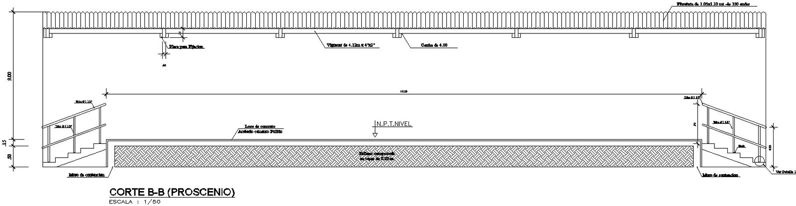 Cross section B-B of Proscenio in detail AutoCAD drawing, dwg file, CAD file