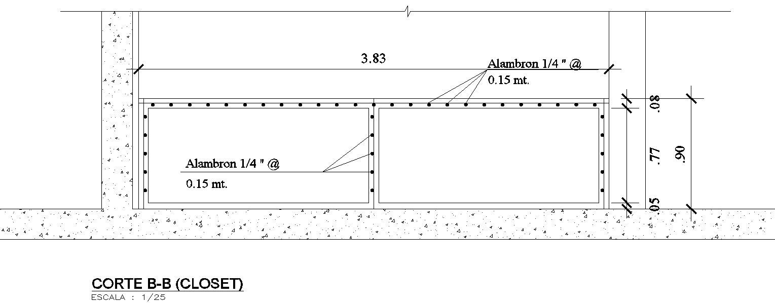 Cross section B-B of closet in detail AutoCAD drawing, dwg file, CAD file