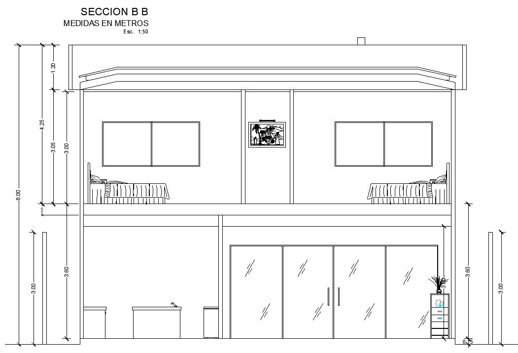 House Section BB in CAD File for Architectural Section View