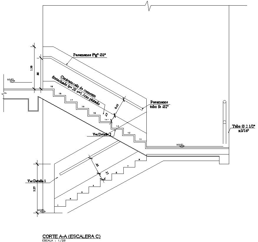 Cross section C of staircase in detail AutoCAD drawing, dwg file, CAD file