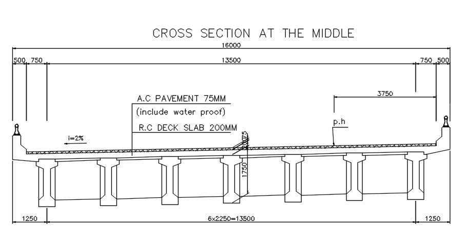 Cross section at the middle of girder in AutoCAD, dwg file.