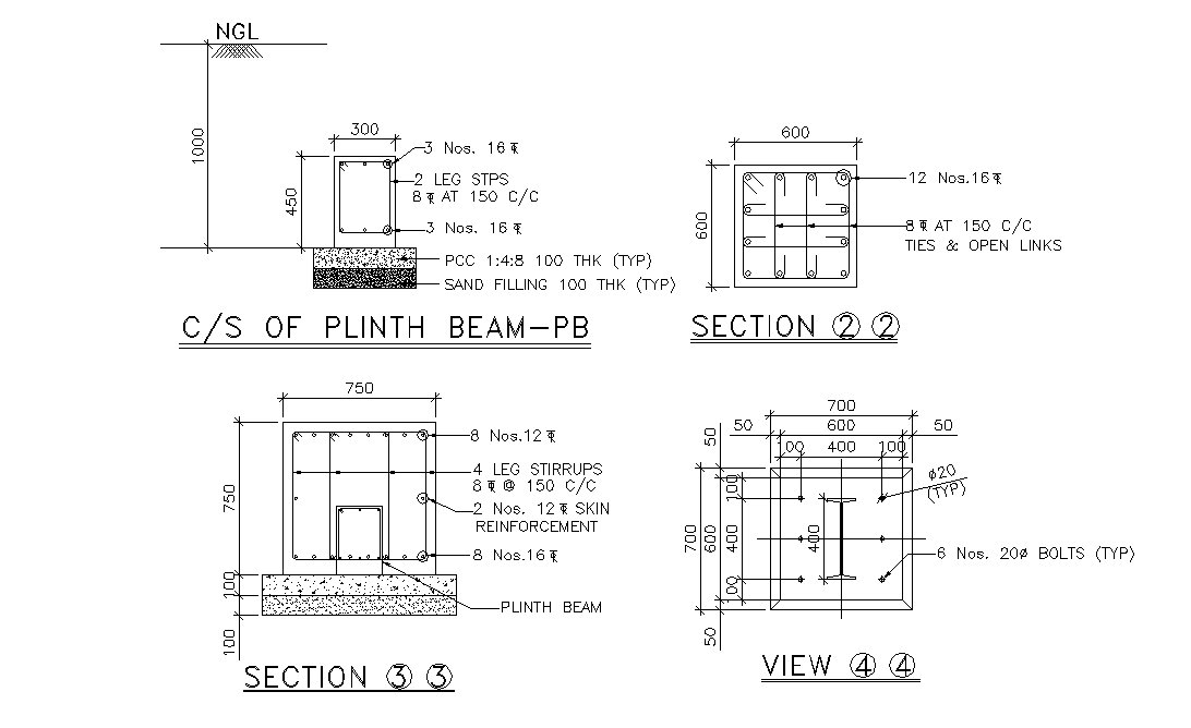 AutoCAD DWG Cross-Section of Hydro Generator Plinth Beam