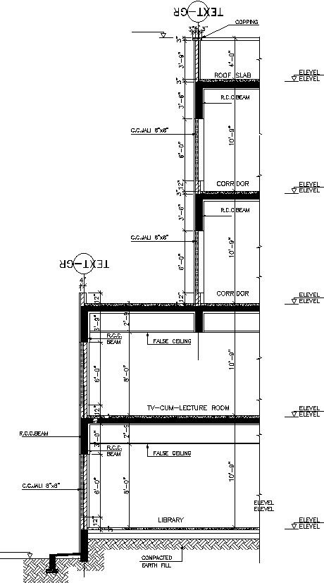 Cross section of a building with details in AutoCAD, dwg file.