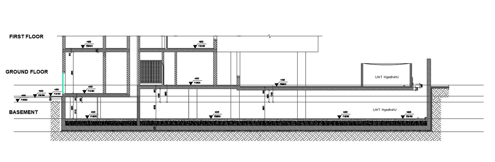 Cross section of a two story building in AutoCAD 2D drawing, dwg file, CAD file