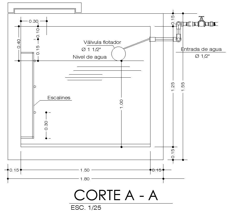 Cross section of cistern tank design in detail AutoCAD 2D drawing, CAD file, dwg file