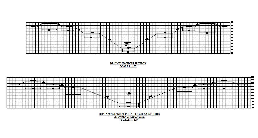 Cross section of drainage line in AutoCAD 2D drawing, dwg file, CAD file