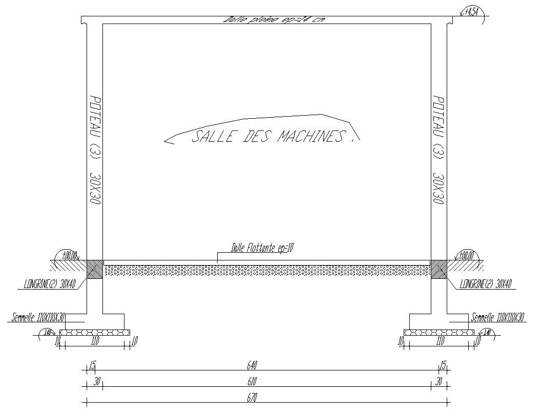 Cross section of foundation formwork of the engine room in detail AutoCAD 2D drawing, CAD file, dwg file