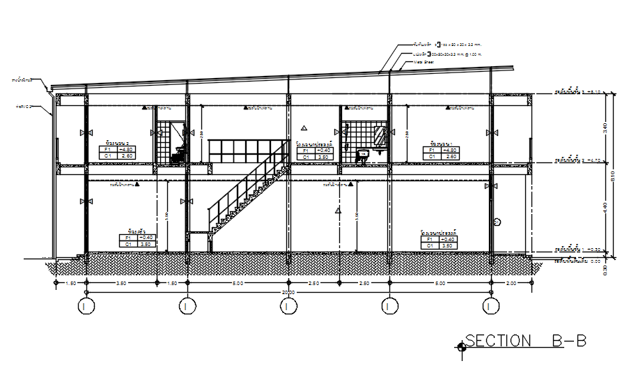 Cross section of house in AutoCAD 2D drawing, dwg file, CAD file