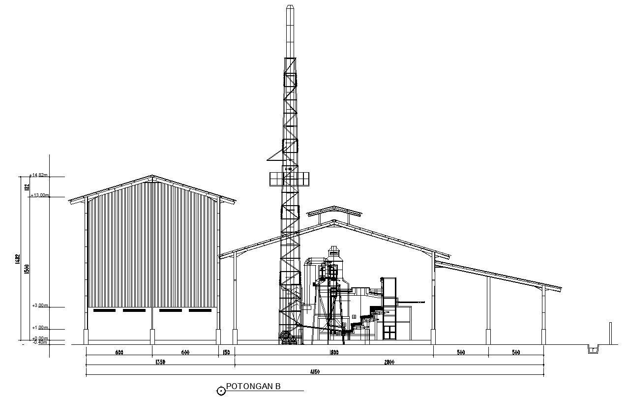Cross section of incinerator plant in AutoCAD 2D drawing, CAD file, dwg file