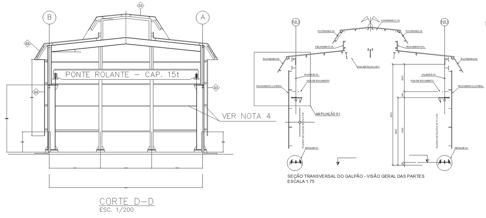 Cross section of shed with front view detail DWG autoCAD drawing