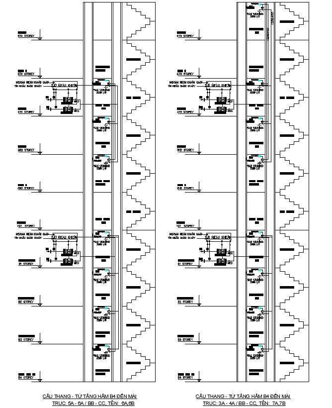 Cross section of stair of different floors in detail AutoCAD 2D drawing, CAD file, dwg file
