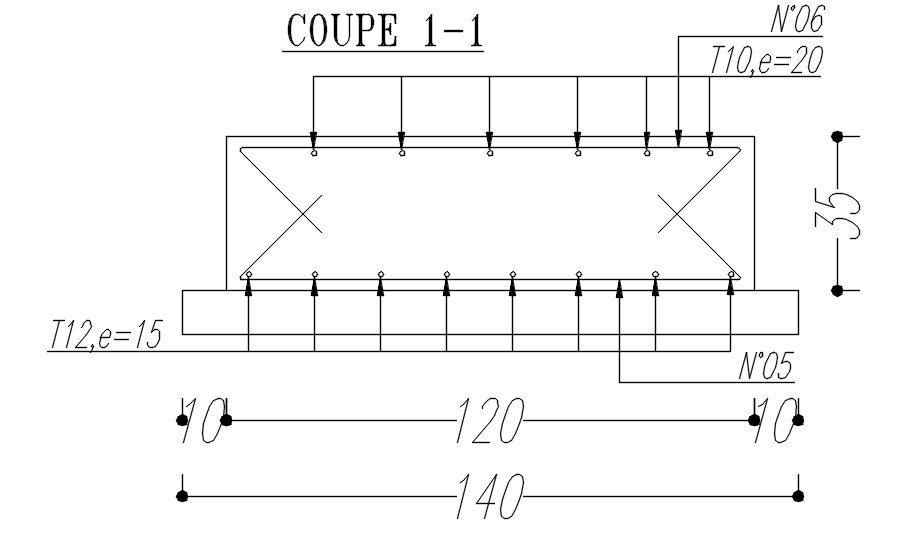 Cross section of structure with reinforcement details design in AutoCAD 2D drawing, CAD file, dwg file