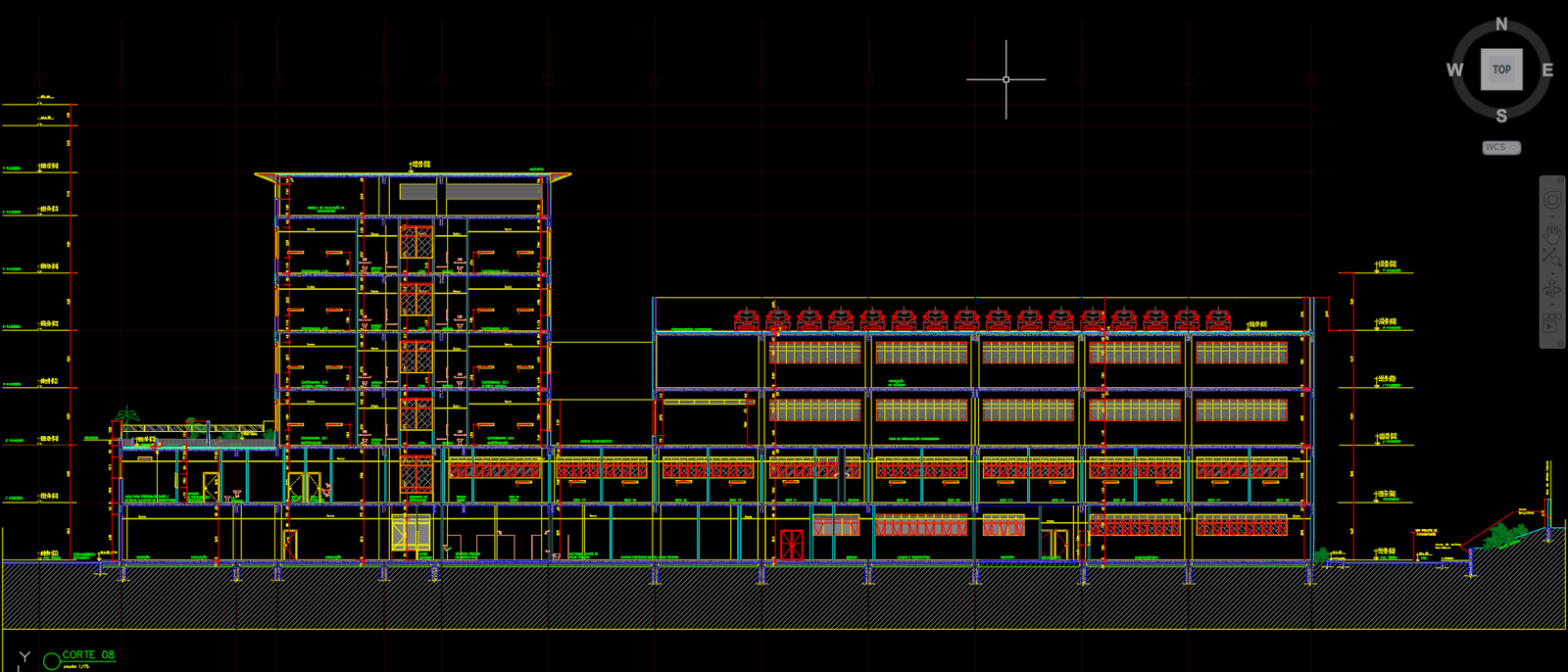 Cross section of the factory design in AutoCAD 2D drawing, CAD file, dwg file