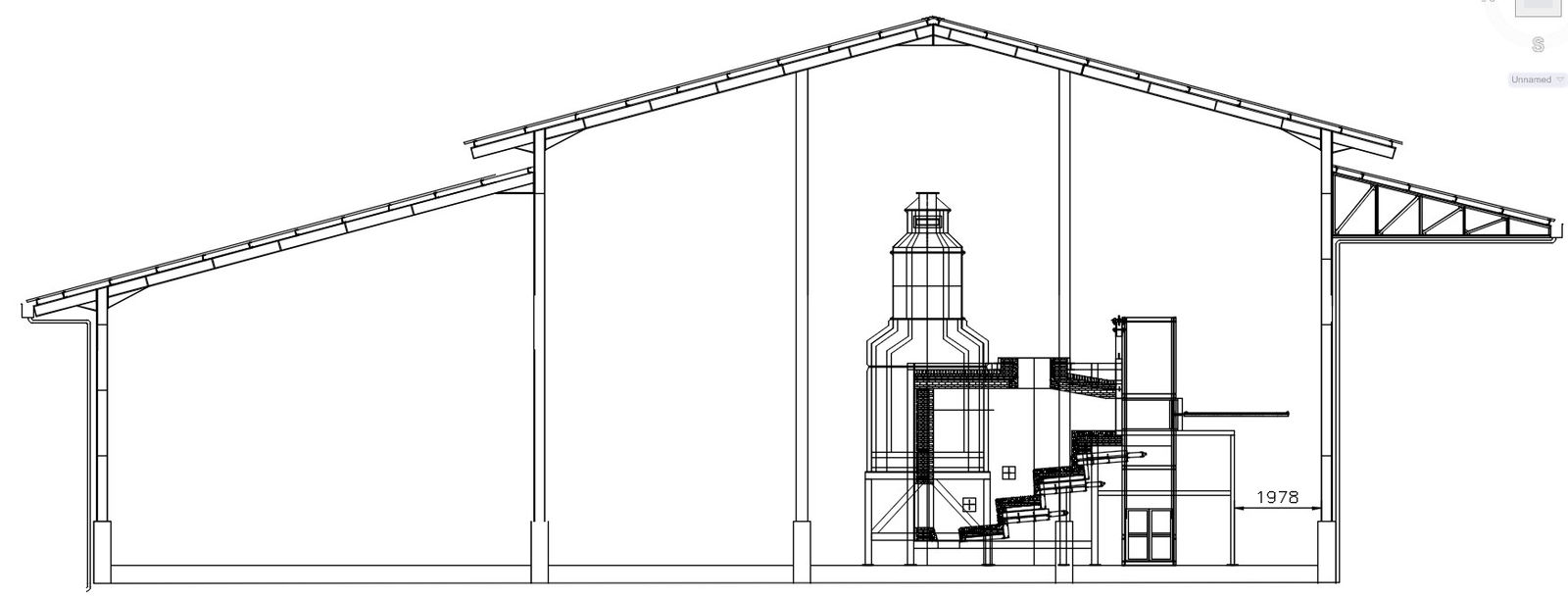 Cross section of the incinerator plant in AutoCAD 2D drawing, CAD file, dwg file