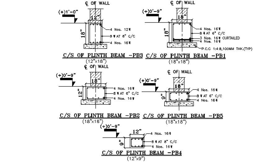 Cross section of the plinth beam is given in the form of 2D Autocad DWG drawing file. Download the Autocad DWG drawing file.