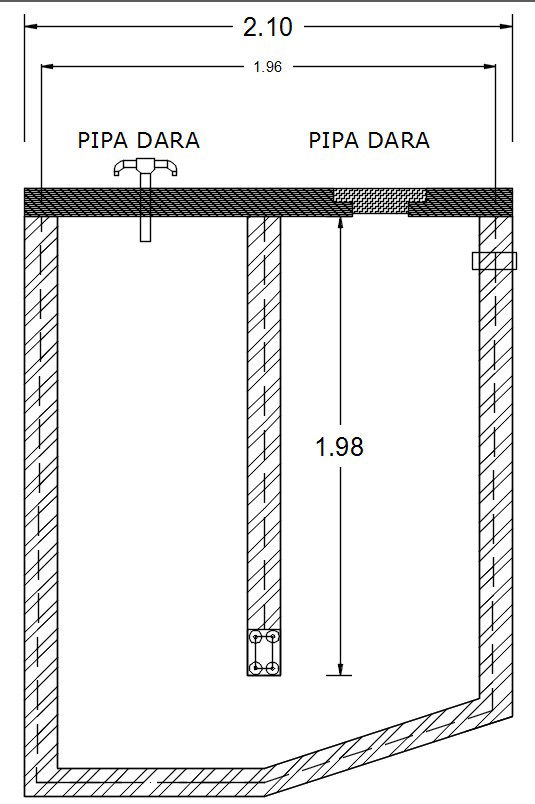 Cross section of the septic tank design in AutoCAD 2D drawing, CAD file, dwg file