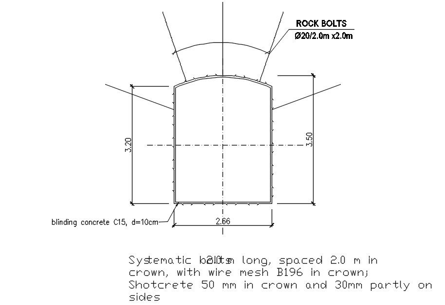Cross section of tunnel in detail AutoCAD drawing, dwg file, CAD file