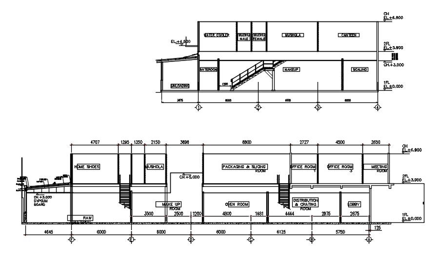 Cross section of warehouse in AutoCAD 2D drawing, dwg file, CAD file