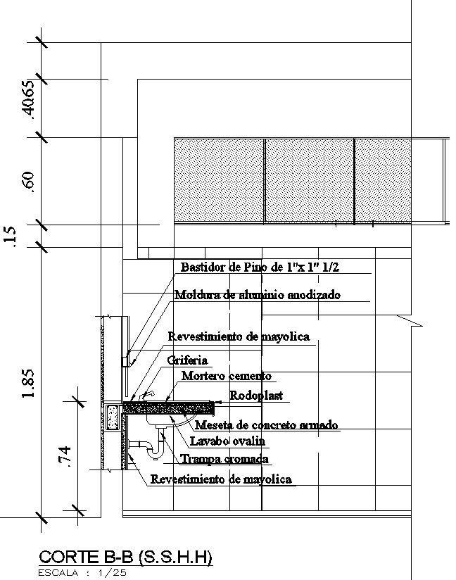 Cross section of washbasin in detail AutoCAD drawing, dwg file, CAD file