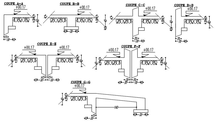 Cross sections of different formworks in detail AutoCAD 2D drawing, CAD file, dwg file